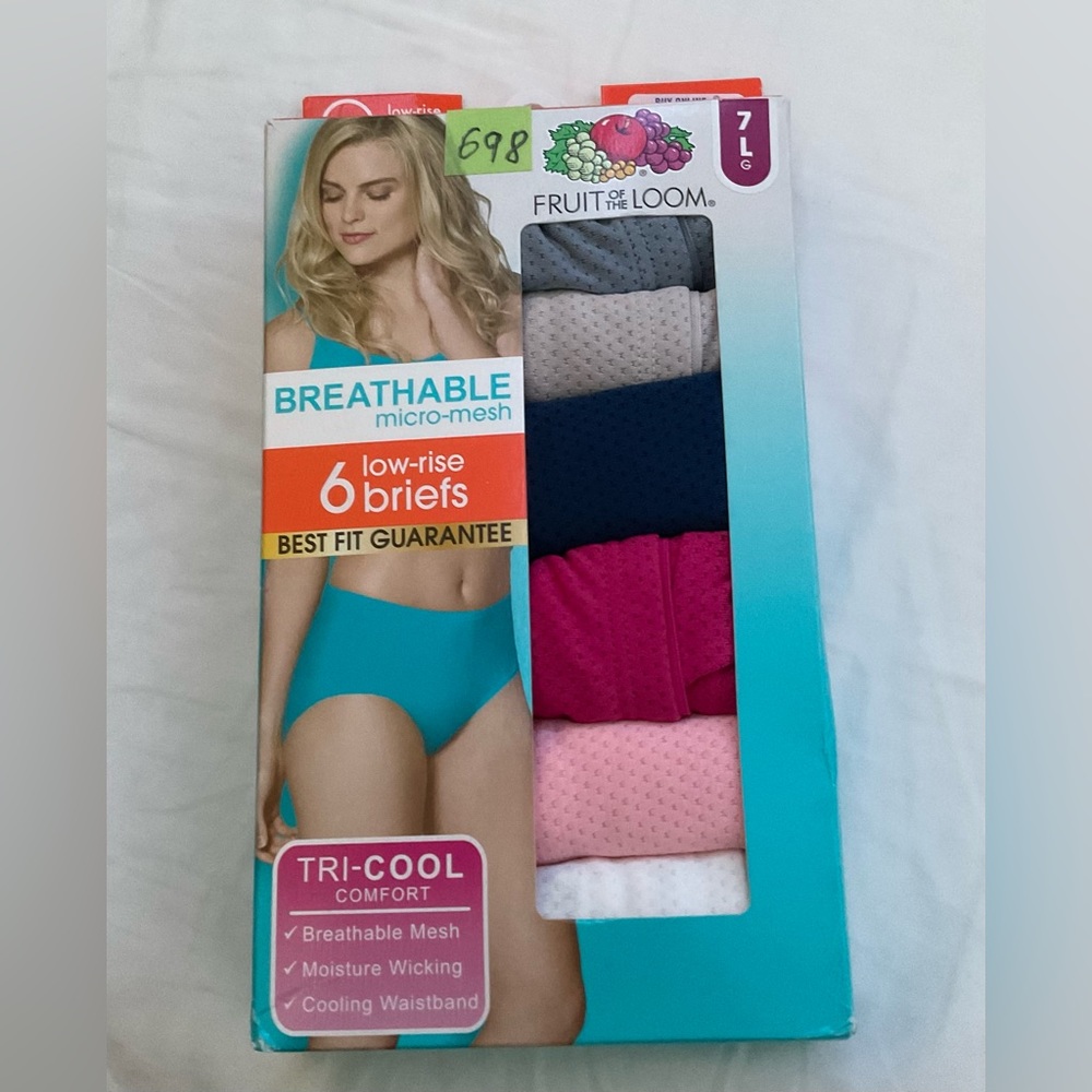 🌾 FRUIT of the LOOM Girl Breathable Micro-Mesh Low-Rise Briefs. Size 7L